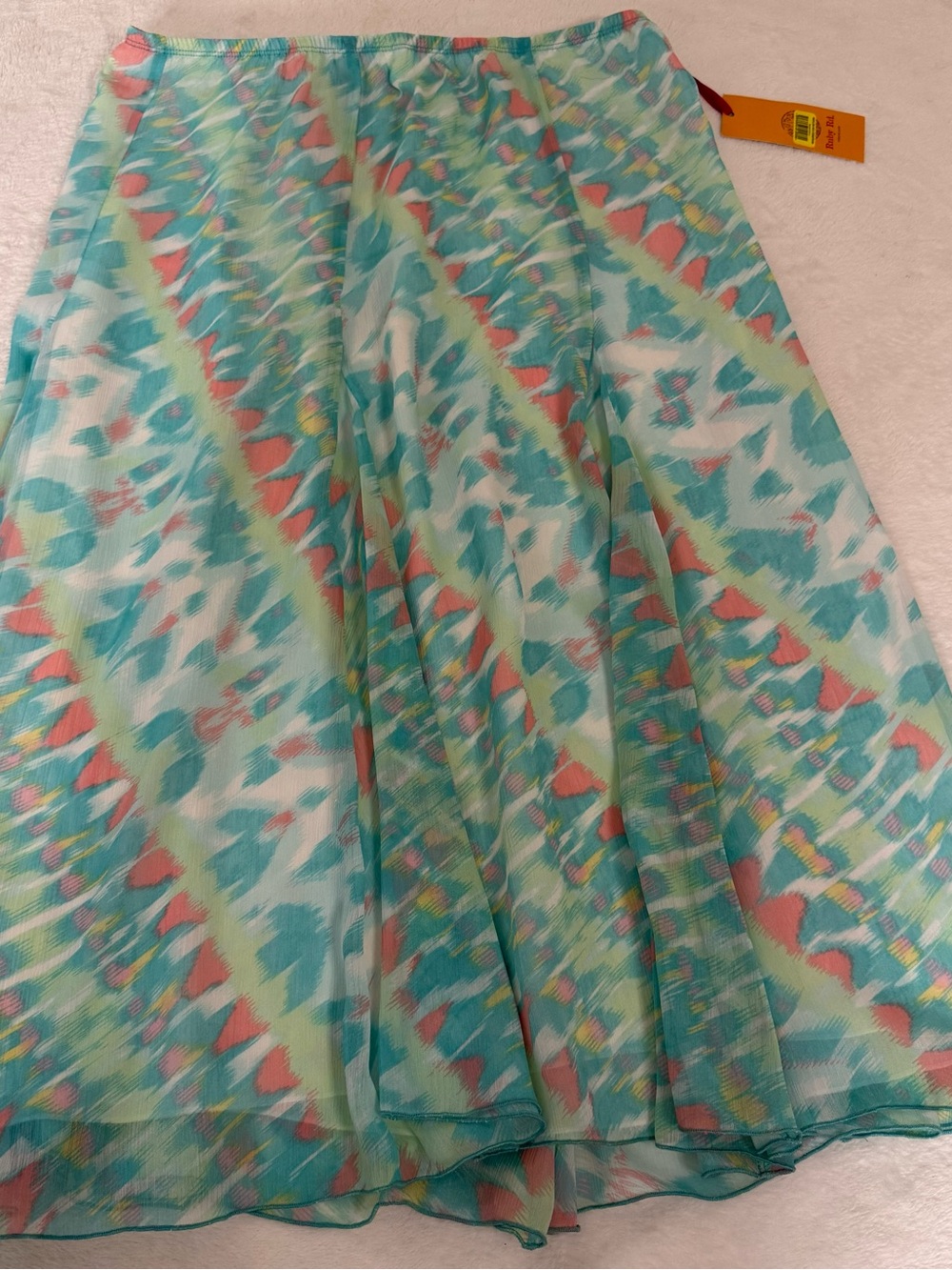 Ruby Rd Womens M Full Bloom 2016 Chiffon Midi Skirt Blue Coral NWT $64